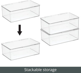 Stackable Organizer Box with Hinged Lid (16-Pack) - Clear