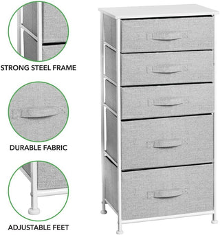 5-Drawer Slim Tall Storage Unit - Gray/White