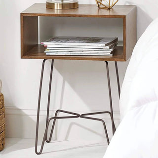 Wooden and Metal Industrial End Table - Brown/Bronze