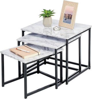 3-Piece Nesting Tables - Marble/Black Finish