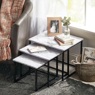 3-Piece Nesting Tables - Marble/Black Finish