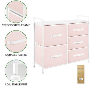 5-Drawer Tall Storage Organizer - Pink/White