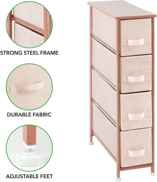 4-Drawer Narrow Storage Unit - Light Pink/Rose Gold