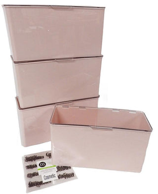 Organizer Bin with Hinged Lids & Labels (4-Pack) - Pink/Clear