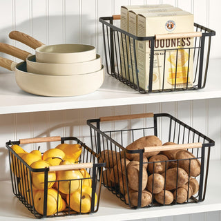 Metal Basket Sets with Wooden Handles