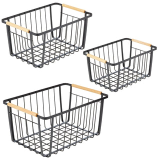 Metal Basket Sets with Wooden Handles