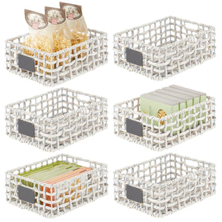 Water Hyacinth Open Weave Basket with Label Holder (6-Pack) - White