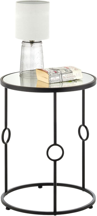 Round Inlay Mirror Accent Table with Open Circle Legs - Black