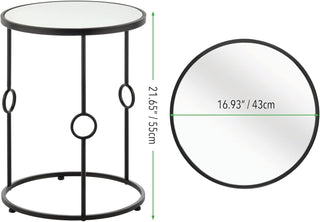 Round Inlay Mirror Accent Table with Open Circle Legs - Black