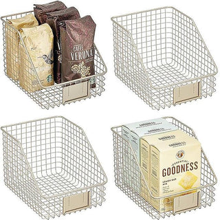 Slanted Wire Basket with Tag Holder (4-Pack) - Satin Finish