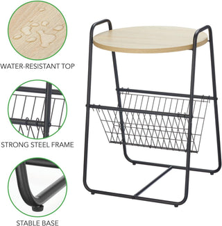 Side Table with Wire Storage Basket - Natural/Black