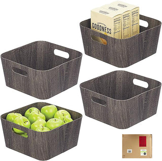 Wood Grain Organizer Bin with Handles (4-Pack)