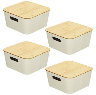 Fabric Wrapped Stylish Bin with Bamboo Lid (8-Pack)