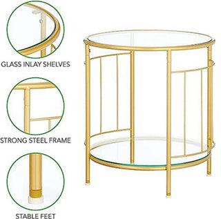 2-Tier Round Glass Table with Wire Accents - Soft Brass