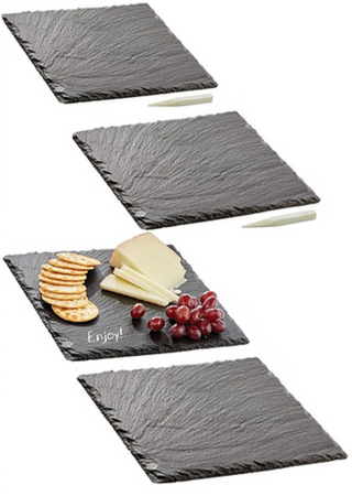 Square Slate Stone Serving Tray with Chalk Pencil (8-Pack)