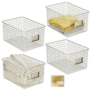 Closet Wire Basket with Tag Holder (4-Pack) - Satin Finish