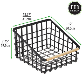 Flat Wire Slanted Basket with Wooden Handles (4-Pack) - Matte Black