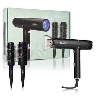 AirFold Ionic Foldable Dryer + Blowout Brush Kit (with 2 Detachable Heads)