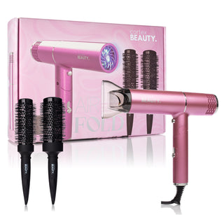 AirFold Ionic Foldable Dryer + Blowout Brush Kit (with 2 Detachable Heads)