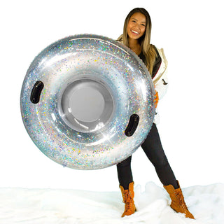 Deluxe Silver Glitter 42" Inflatable Adult Snow Tube