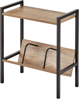 Contemporary Wood Side Table with Bookshelf