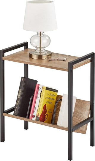 Contemporary Wood Side Table with Bookshelf