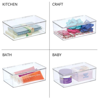 Stackable Storage Box with Hinged Lid (4-Pack) - Clear