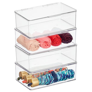 Stackable Storage Box with Hinged Lid (4-Pack) - Clear