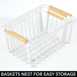 Metal Baskets with Wooden Handles (2 Sets of 3 Pieces)