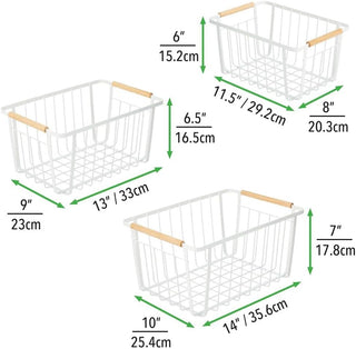 Metal Baskets with Wooden Handles (2 Sets of 3 Pieces)