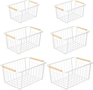 Metal Baskets with Wooden Handles (2 Sets of 3 Pieces)