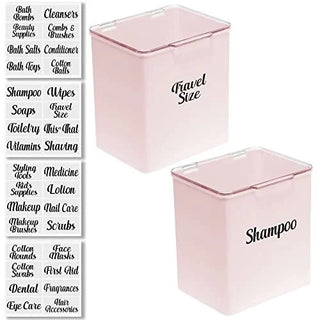 4-Pack Organizer Bin with Hinged Lid & Labels - Pink/Clear