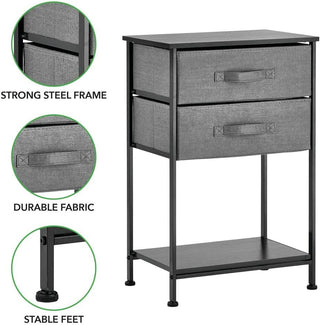 2-Drawer Nightstand with Shelf - Charcoal, Compact Design, Ships in Brown Box