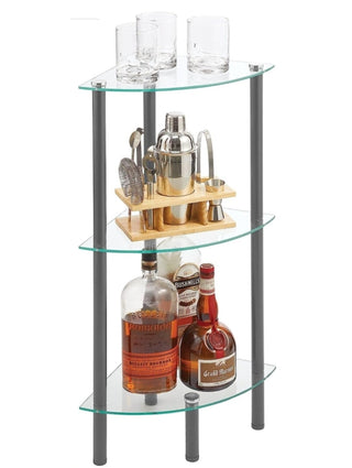 3-Tier Sleek Glass and Metal Corner Shelf (2-Pack)