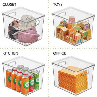 Bin Organizer with Handles and Lid (8-Pack) - Clear/White