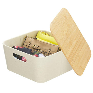 Fabric Wrapped Stylish Bin with Bamboo Lid (8-Pack)