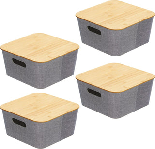 Fabric Wrapped Stylish Bin with Bamboo Lid (8-Pack)