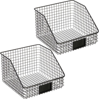 Slanted Basket Organizer with Tag Holder (2-Pack) - Black