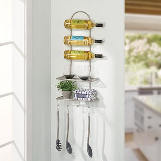 Bathroom Wall Mount Organizer with 3 Rolled Towel Rack (2-Pack)