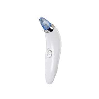 The 2in1 Blackhead Remover & Pore Cleansing Device by Prescott & Taylor is a white handheld electronic gadget with a sleek curved design and a distinctive blue-tipped nozzle. It features a single control button on its front, making it ideal for personal care tasks such as blackhead removal and pore cleansing. The device is showcased against a plain white background.