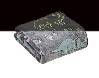 Soft & Cozy Glow in the Dark Throw - Grey Dino Friends