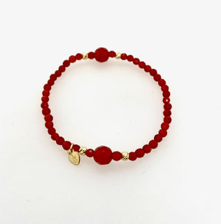 Mommy & Me - Genuine Gemstone Bracelet with Gold Accents (Red)