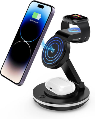 Foldable 4-in-1 Magnetic Wireless Charging Station for iPhone, Apple Watch & AirPods (Black)