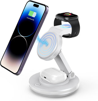 Foldable 4-in-1 Magnetic Wireless Charging Station for iPhone, Apple Watch & AirPods (White)